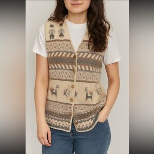 Vintage René Derby Knit Sweater Vest | Llama & Top Hat Motif | lambswool